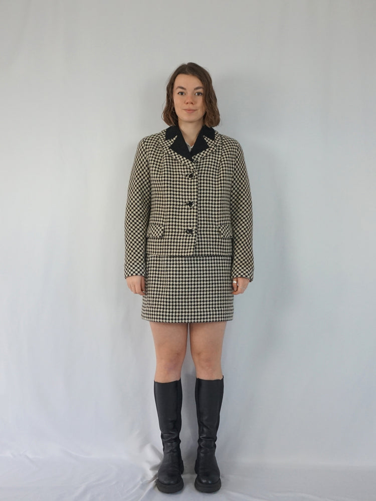 Gingham Wool Skirt Suit - M