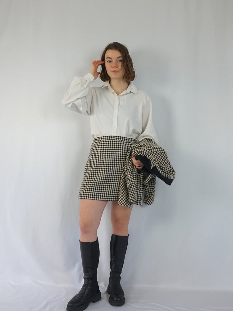 Gingham Wool Skirt Suit - M