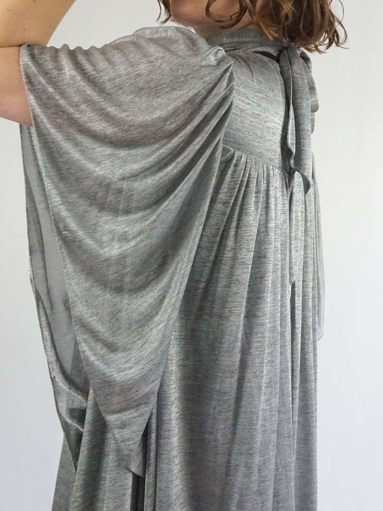 Grey Waterfall Sleeve Dress - S