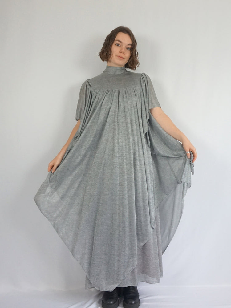 Grey Waterfall Sleeve Dress - S