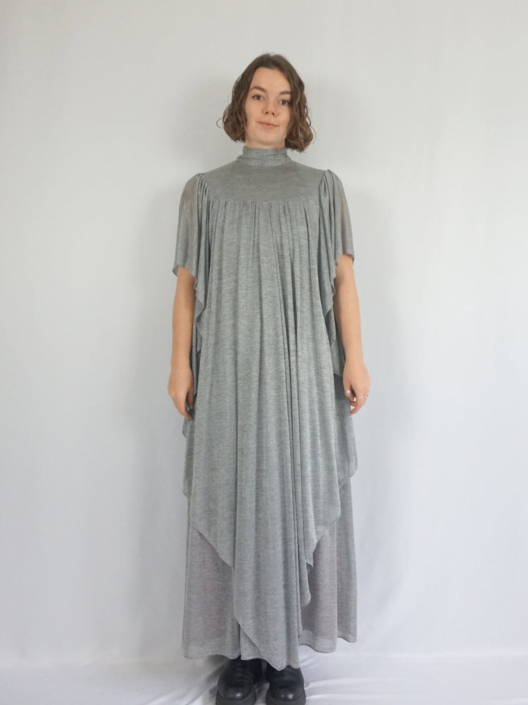 Grey Waterfall Sleeve Dress - S