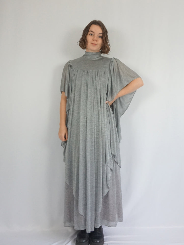 Grey Waterfall Sleeve Dress - S