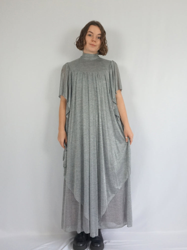 Grey Waterfall Sleeve Dress - S