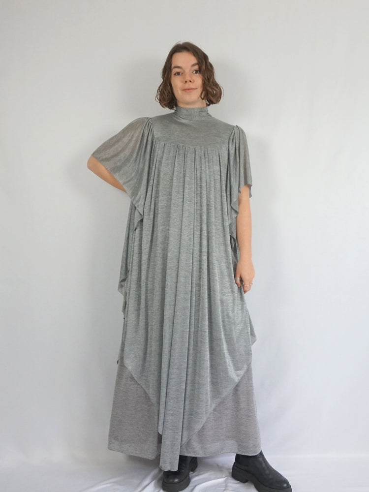 Grey Waterfall Sleeve Dress - S