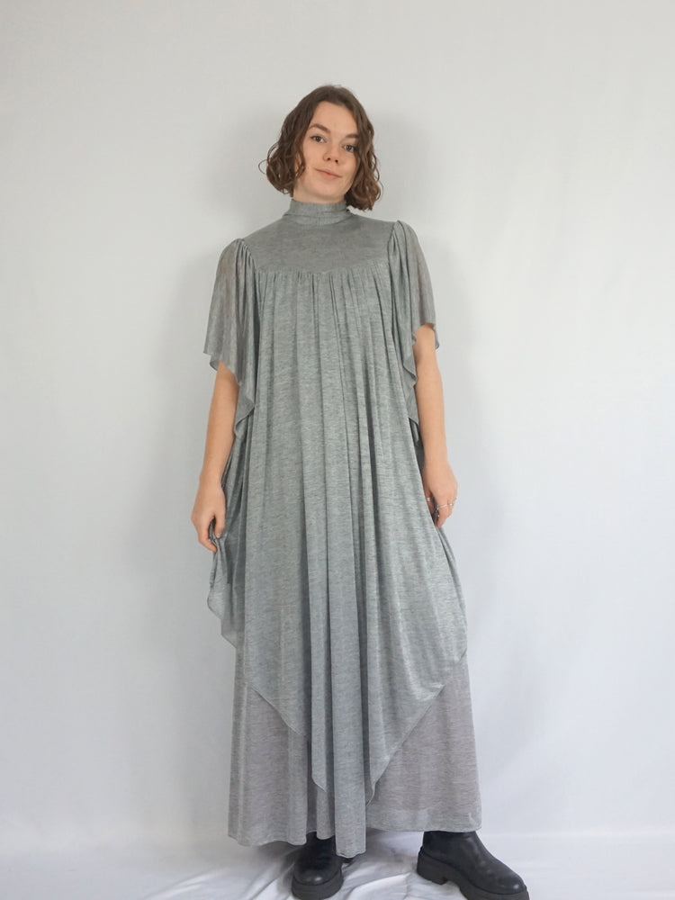 Grey Waterfall Sleeve Dress - S