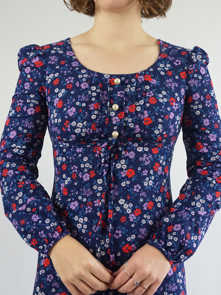 Navy Ditsy Floral Cotton Dress - S