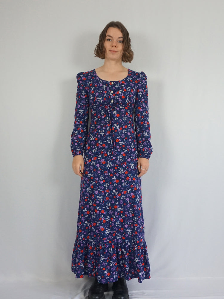 Navy Ditsy Floral Cotton Dress - S