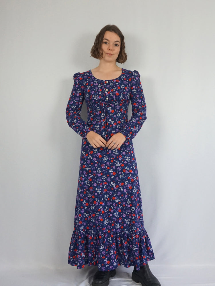 Navy Ditsy Floral Cotton Dress - S