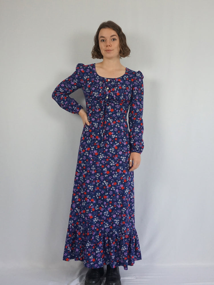 Navy Ditsy Floral Cotton Dress - S