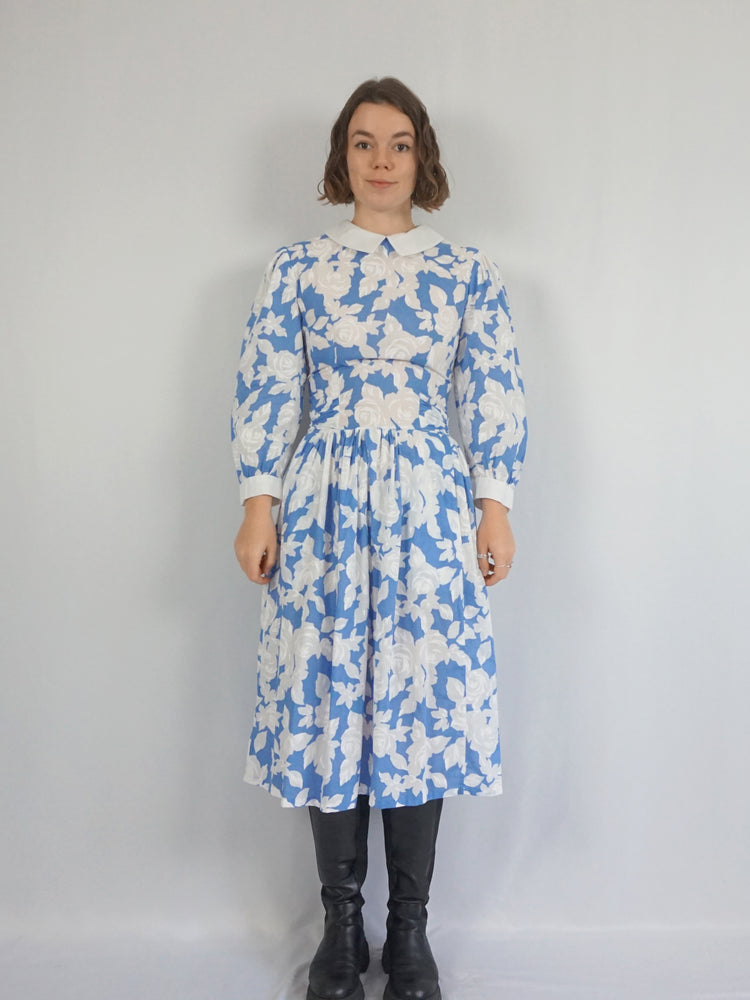 Light Blue Floral Cotton Dress - S