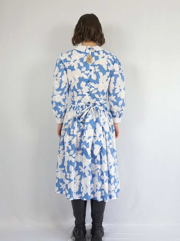 Light Blue Floral Cotton Dress - S