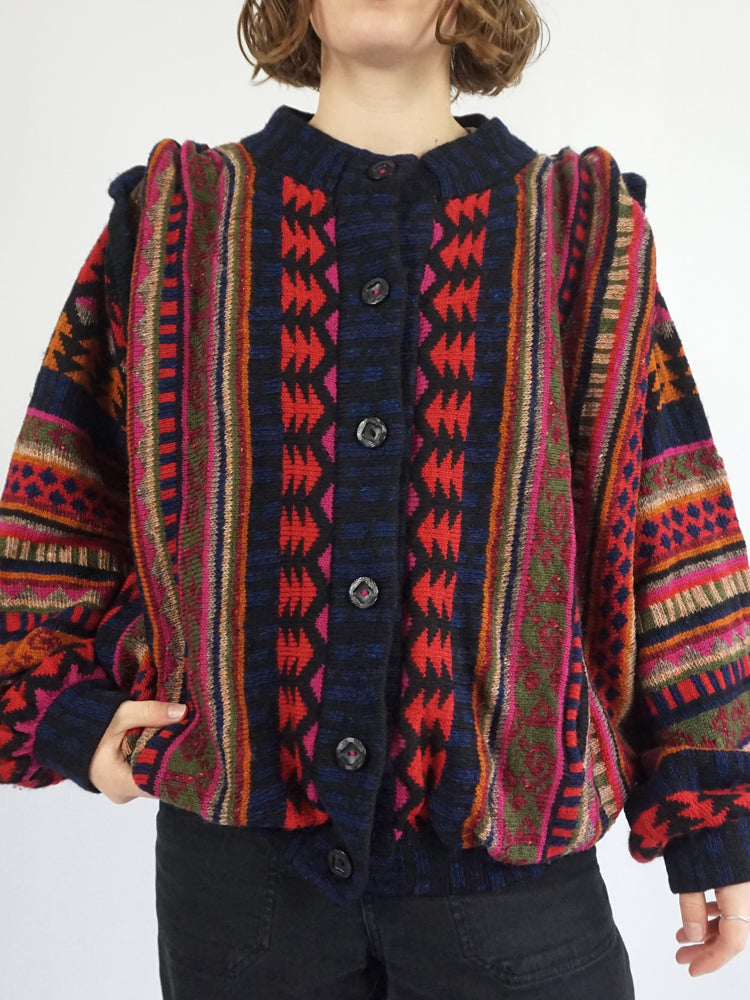 Rachel Grimmer Patterned Wool Cardigan - XL