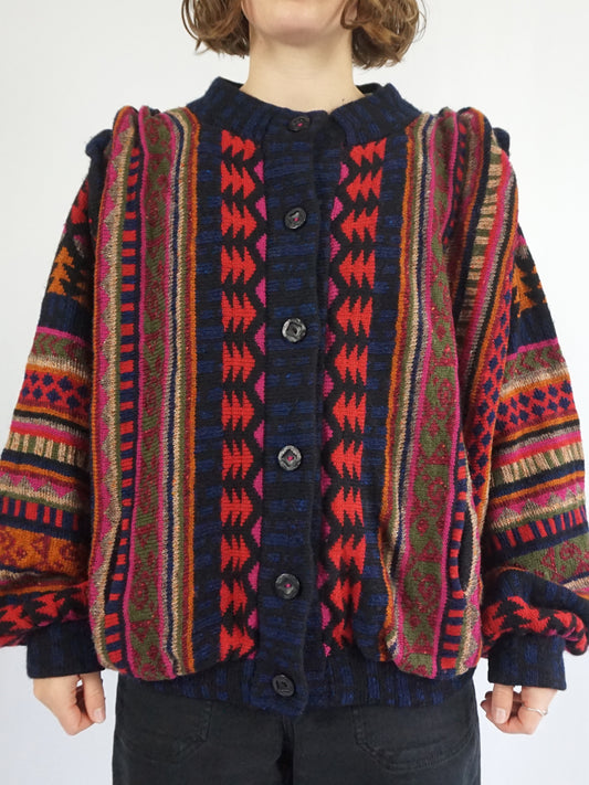 Rachel Grimmer Patterned Wool Cardigan - XL