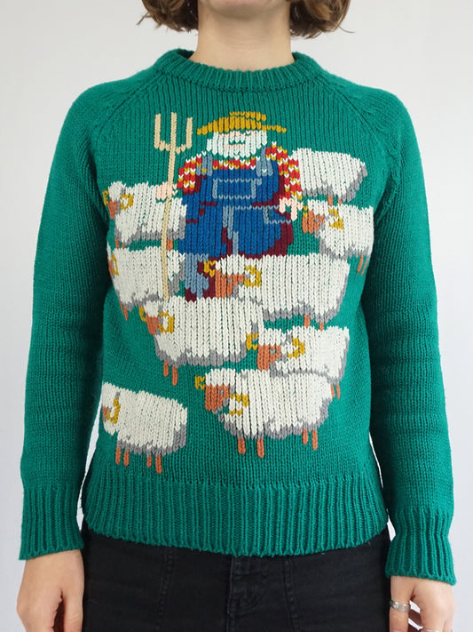 Green Shepherd & Sheep Jumper - S