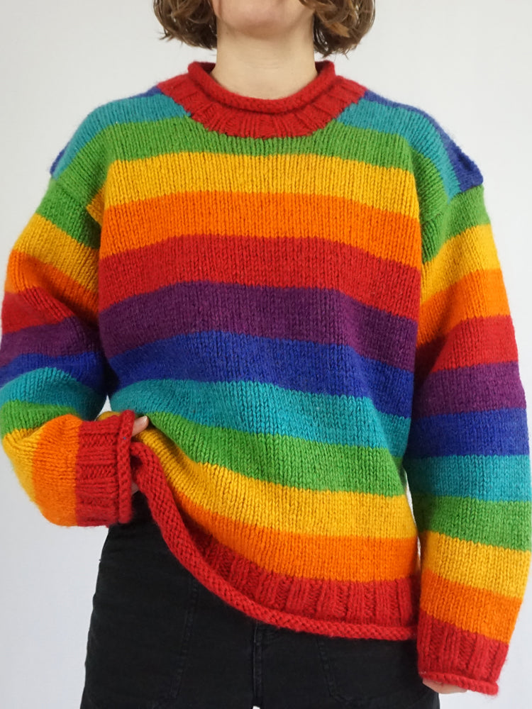 Multicoloured Rainbow Wool Jumper - L