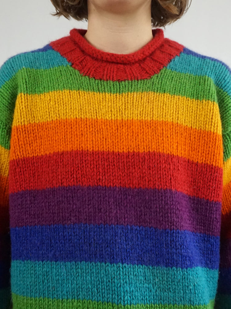 Multicoloured Rainbow Wool Jumper - L