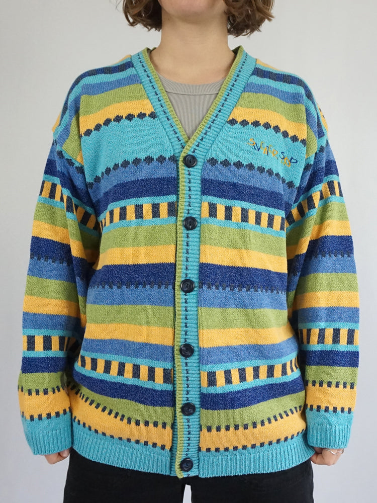 Striped Sweater Shop Cardigan - L