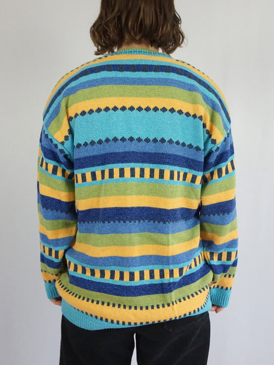 Striped Sweater Shop Cardigan - L