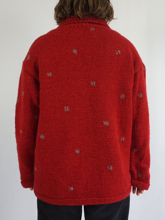 Red Pachamama Embroidered Cardigan - XL