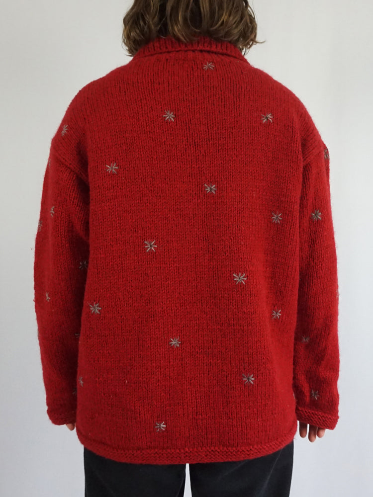 Red Pachamama Embroidered Cardigan - XL