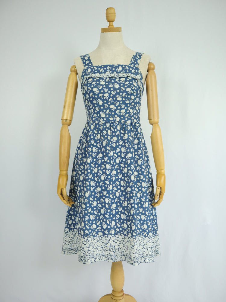 Blue Ditsy Floral Cotton Sundress - XS