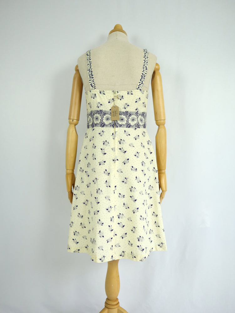 White & Navy Floral Cotton Dress - XS