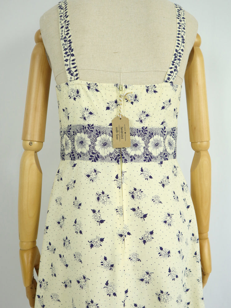 White & Navy Floral Cotton Dress - XS