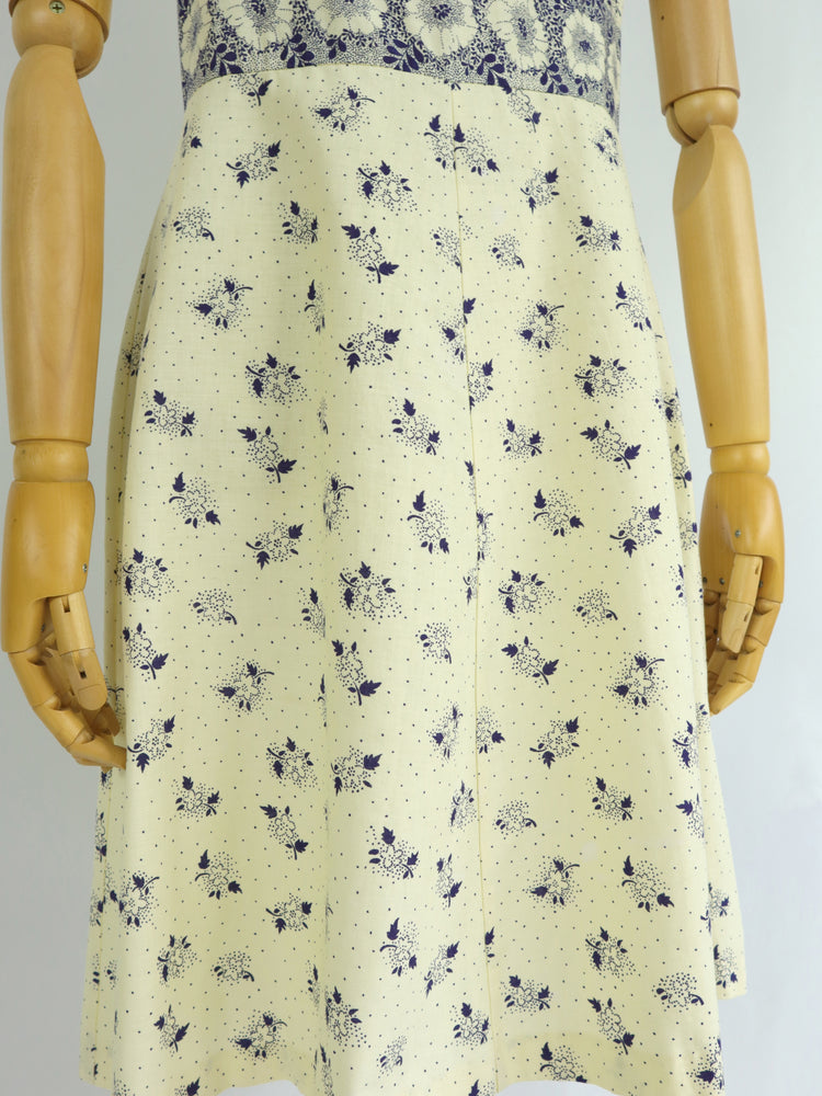 White & Navy Floral Cotton Dress - XS