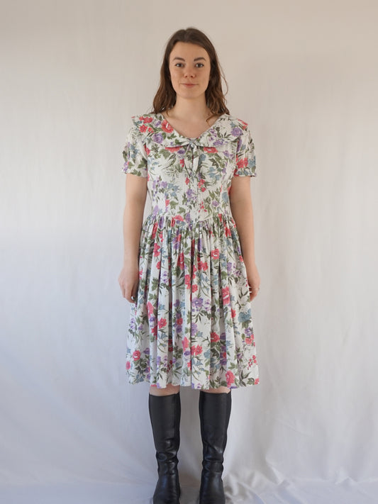 Floral Sailor Style Collar Dress - M