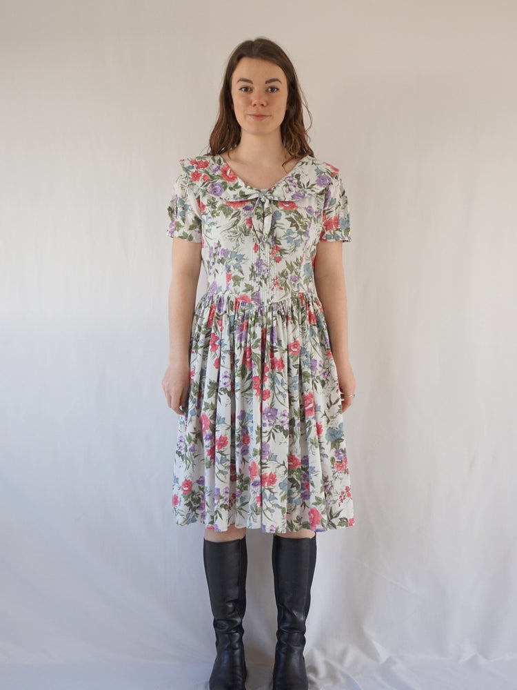 Floral Sailor Style Collar Dress - M