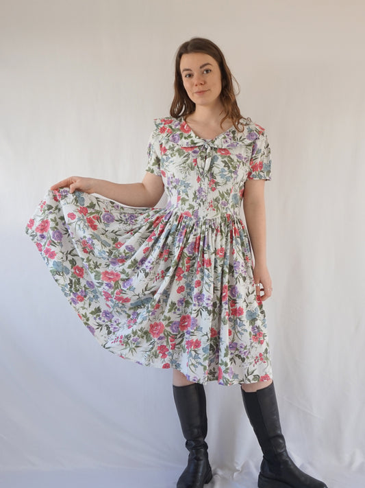 Floral Sailor Style Collar Dress - M