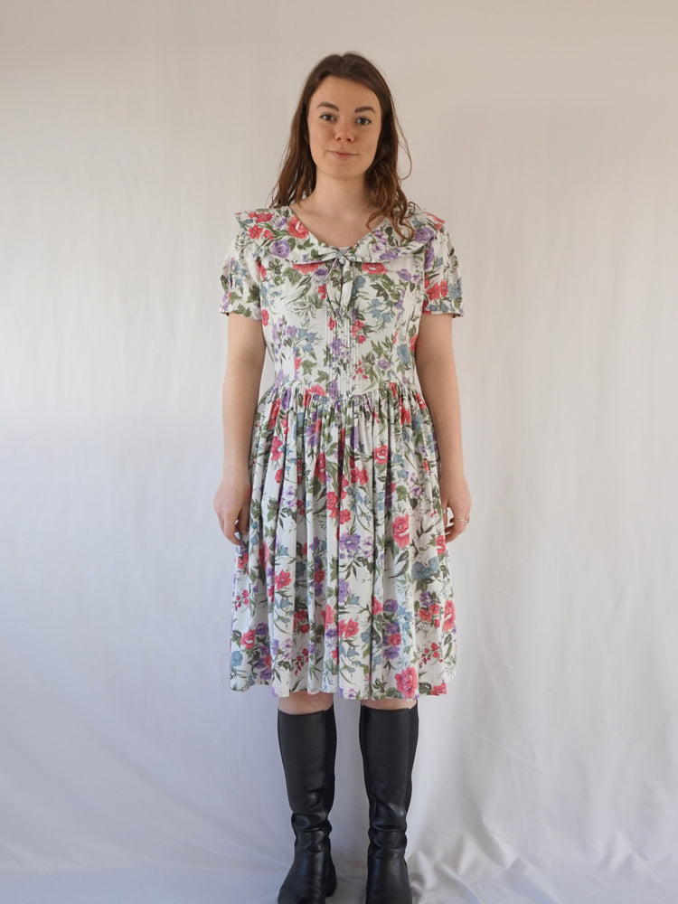 Floral Sailor Style Collar Dress - M