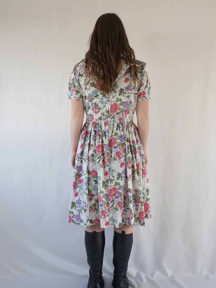 Floral Sailor Style Collar Dress - M