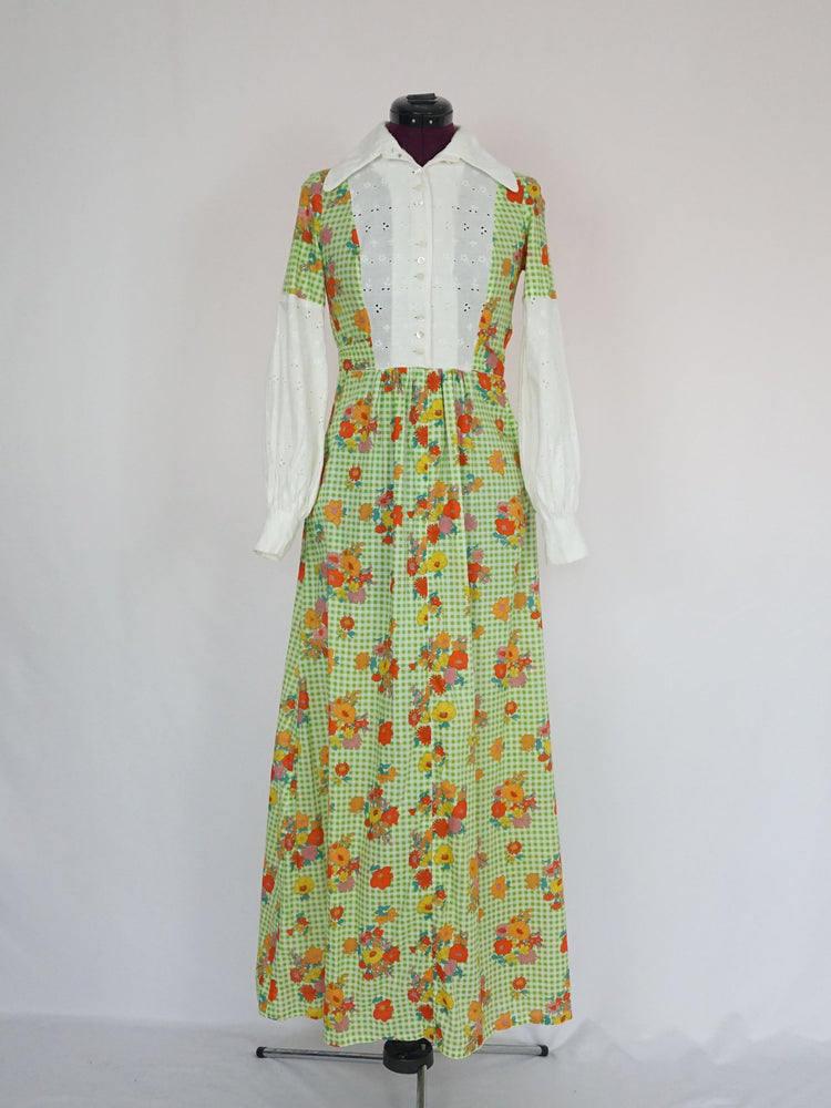 Colourful Gingham Floral Prairie Dress - XS