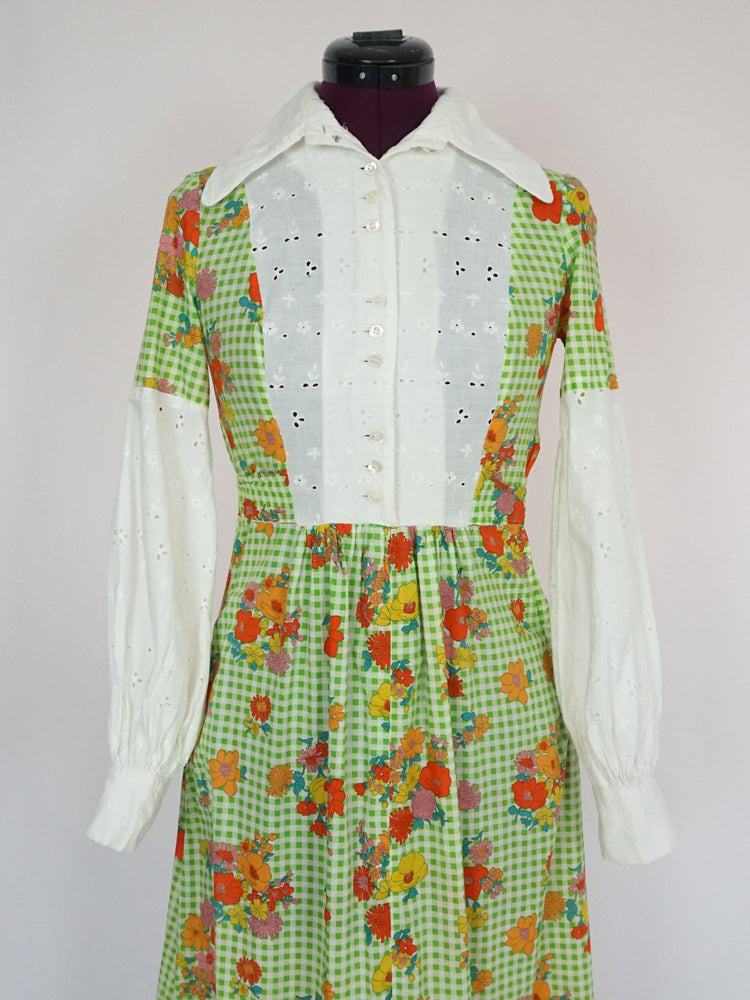 Colourful Gingham Floral Prairie Dress - XS