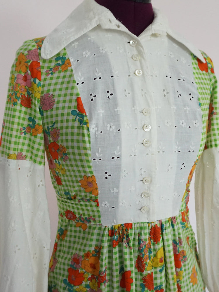 Colourful Gingham Floral Prairie Dress - XS