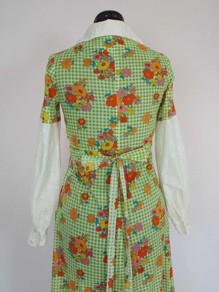 Colourful Gingham Floral Prairie Dress - XS