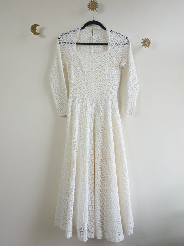 50s White Crochet Dress - XS