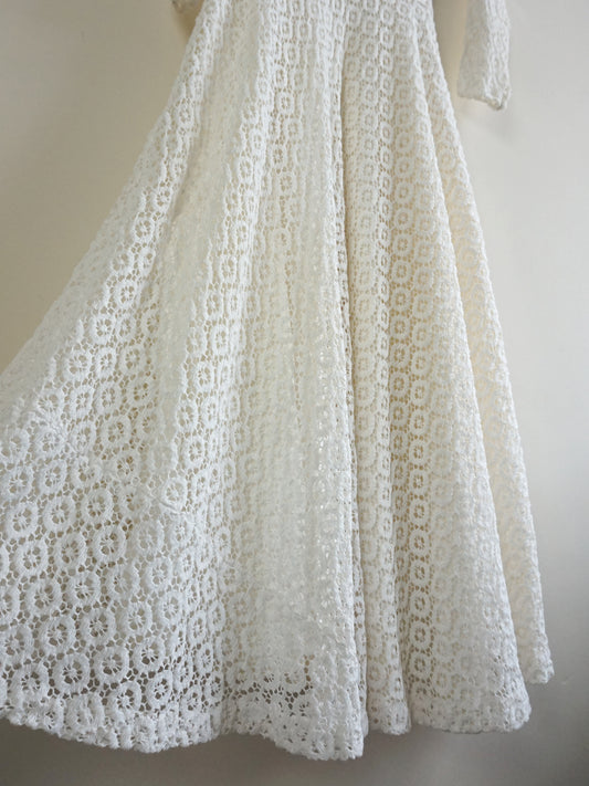 50s White Crochet Dress - XS