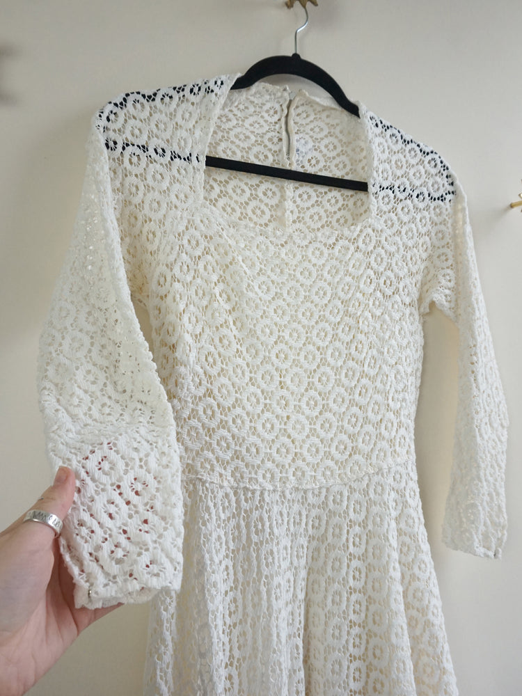 50s White Crochet Dress - XS