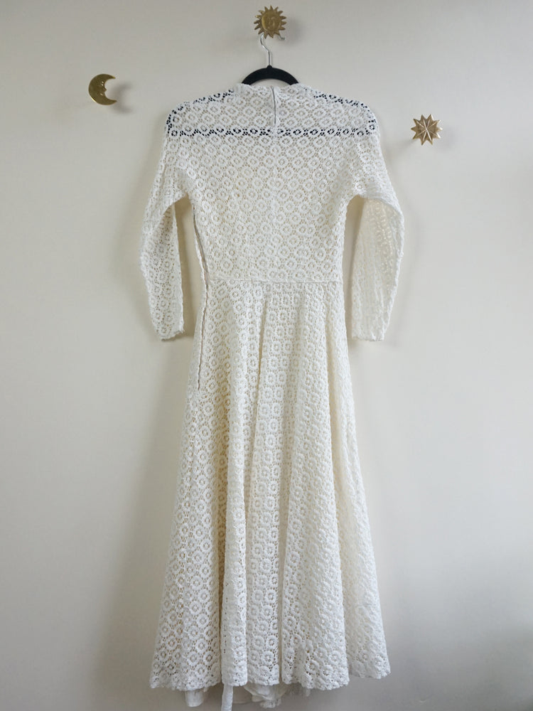 50s White Crochet Dress - XS