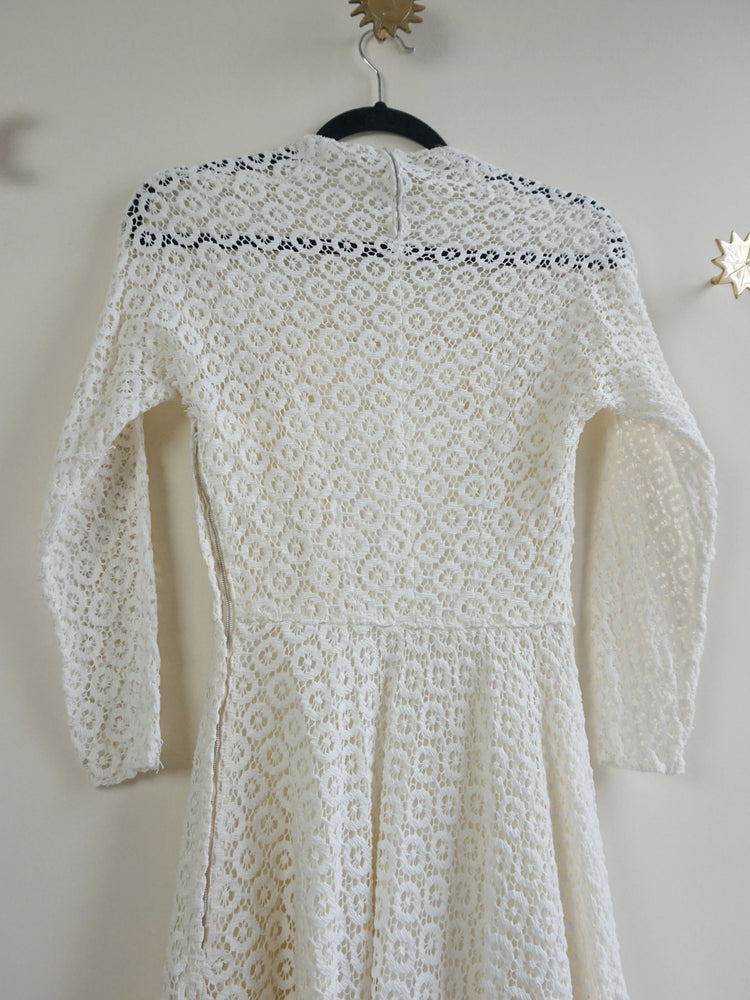 50s White Crochet Dress - XS