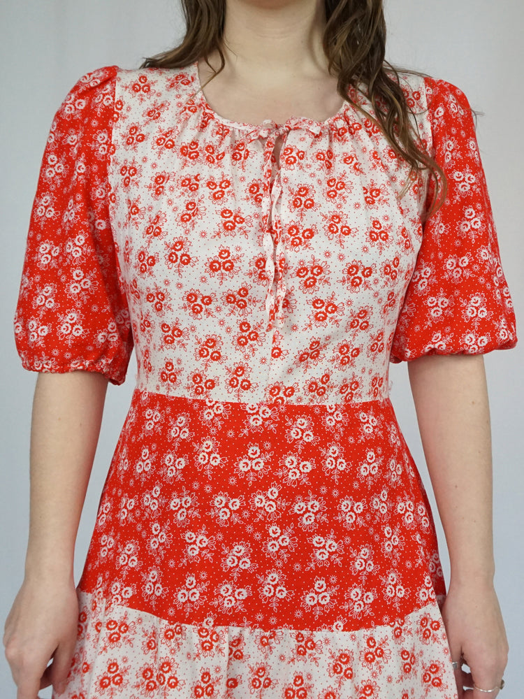 Tiered Ditsy Floral Cotton Dress - M