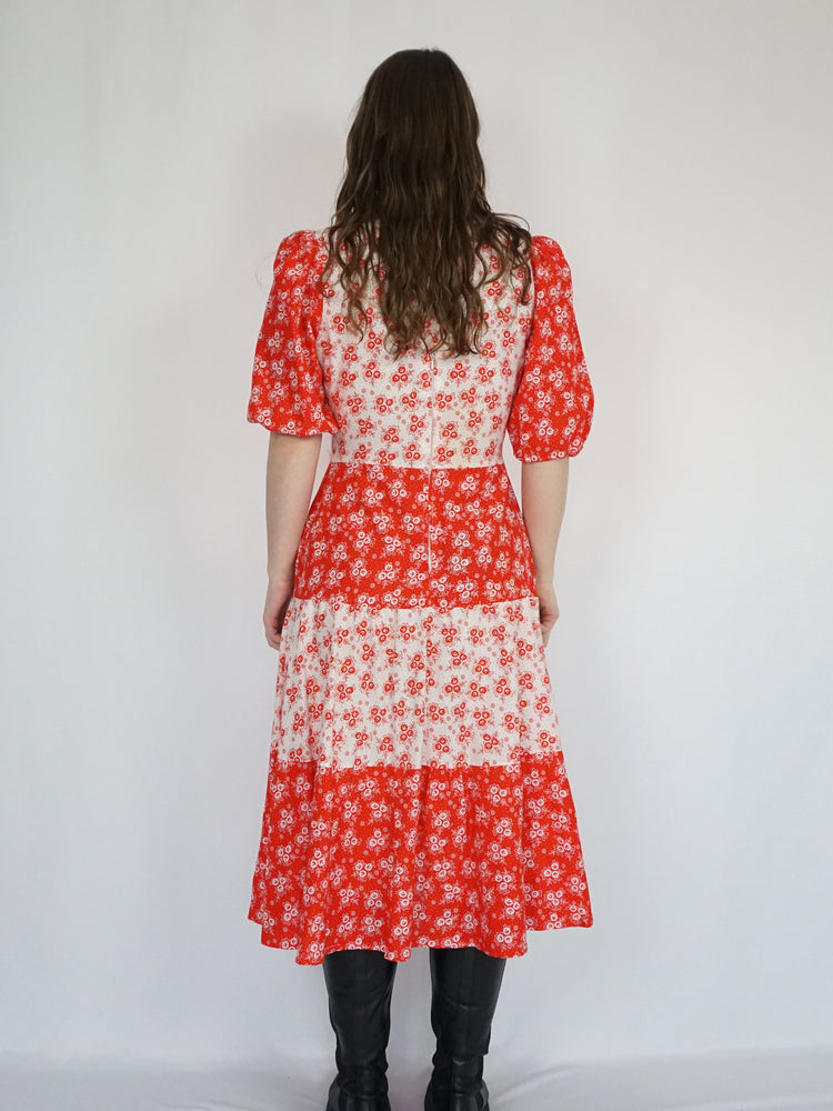 Tiered Ditsy Floral Cotton Dress - M