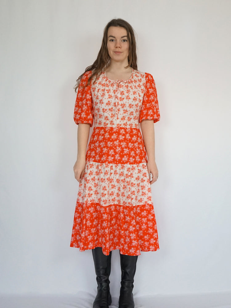 Tiered Ditsy Floral Cotton Dress - M