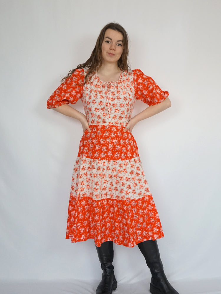 Tiered Ditsy Floral Cotton Dress - M