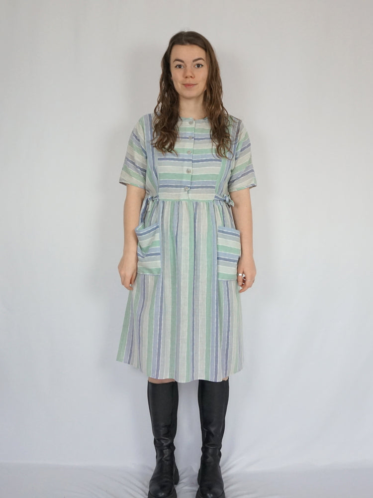 Side Tie Striped Summer Dress - S