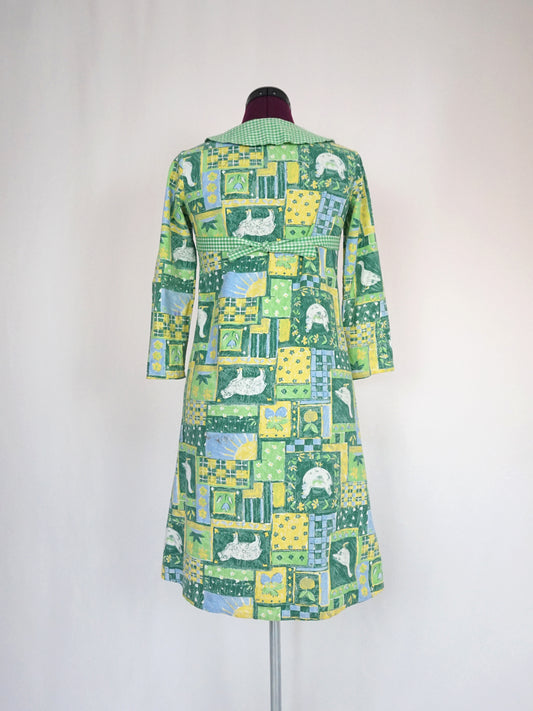 Spring Animal Patchwork Cotton Dress - XS