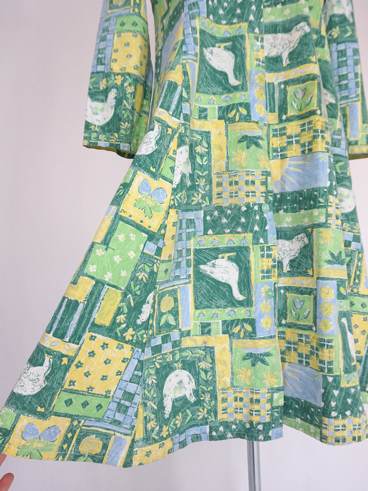 Spring Animal Patchwork Cotton Dress - XS