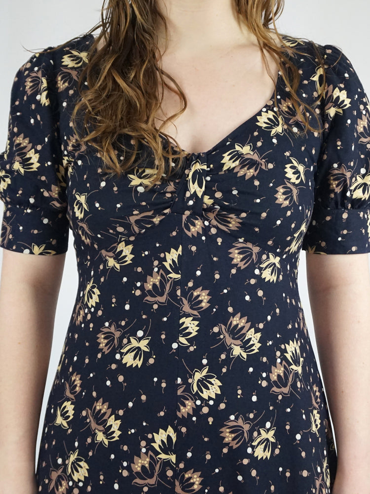 Black Floral Prairie Dress - S